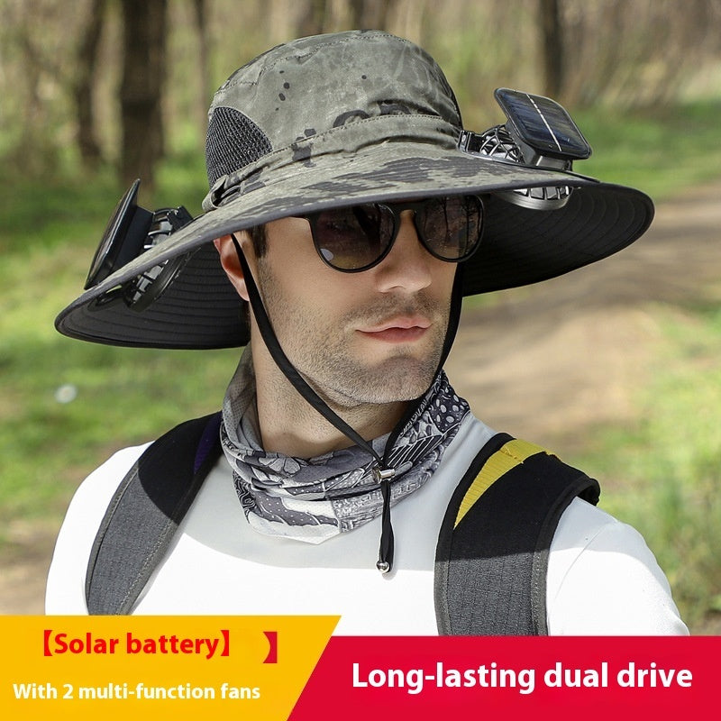Outdoor Wide Brim Sun Hat With Solar Fan Wide Brim Solar Fan Outdoor Fishing Hat Solar USB Charging Solar Powered Hat Adjustable