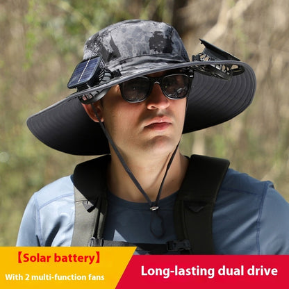 Outdoor Wide Brim Sun Hat With Solar Fan Wide Brim Solar Fan Outdoor Fishing Hat Solar USB Charging Solar Powered Hat Adjustable