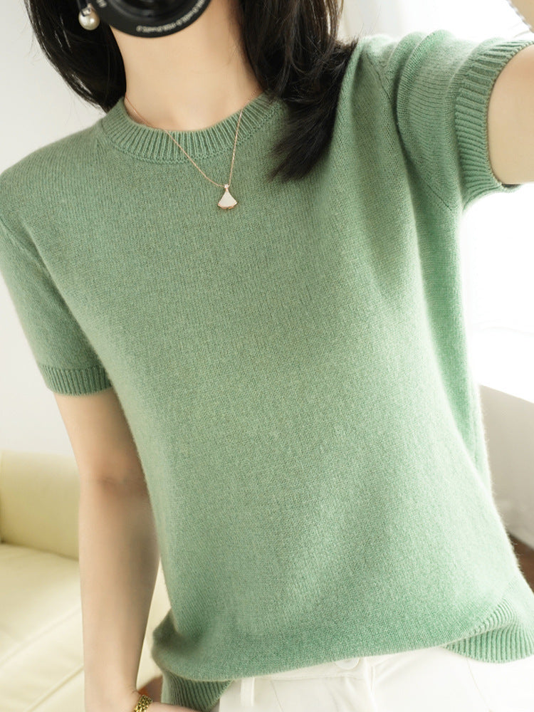 Knitted Short Sleeve Loose T-shirt Inner Wear Sweater Non-cashmere Bottoming Shirt