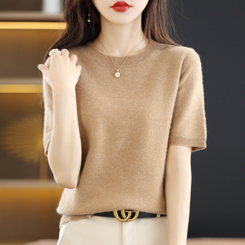 Knitted Short Sleeve Loose T-shirt Inner Wear Sweater Non-cashmere Bottoming Shirt