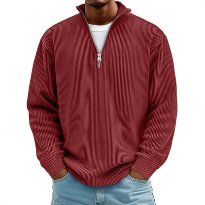 Corduroy Zipper Stand Collar Sweatshirt Fashion Warm Solid Color Long Sleeve Top Men's Casual Polo Shirt Clothing