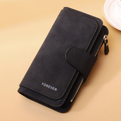 New Buckle Women's Long Wallet Three Fold Fashion Women's Bag Multi-card Women's Purse Frosted Two-tone Fabric
