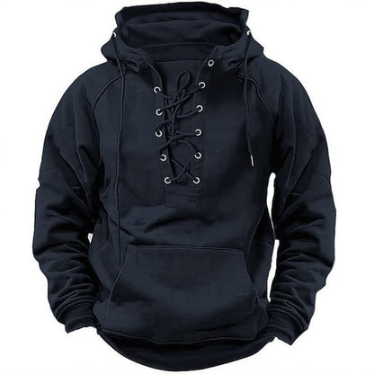 Ins Lace-up Hoodie Casual Sports Pocket Sweatshirt Men's Long-sleeved Top Clothing