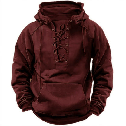 Ins Lace-up Hoodie Casual Sports Pocket Sweatshirt Men's Long-sleeved Top Clothing