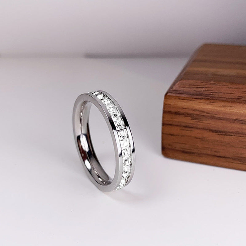 INS Rings Titanium Steel Couple Single And Double Row Diamond Ring