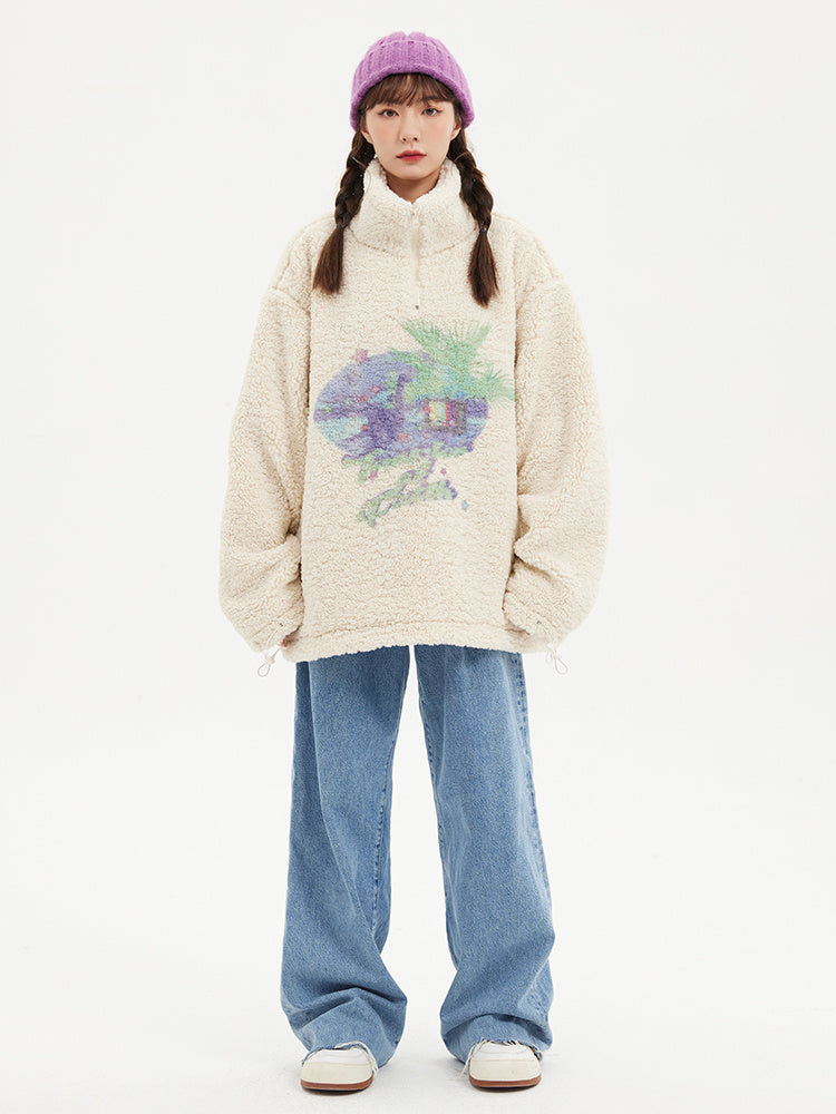 Dinosaur TV Sherpa Loose Zip Jacket