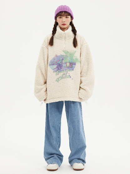 Dinosaur TV Sherpa Loose Zip Jacket