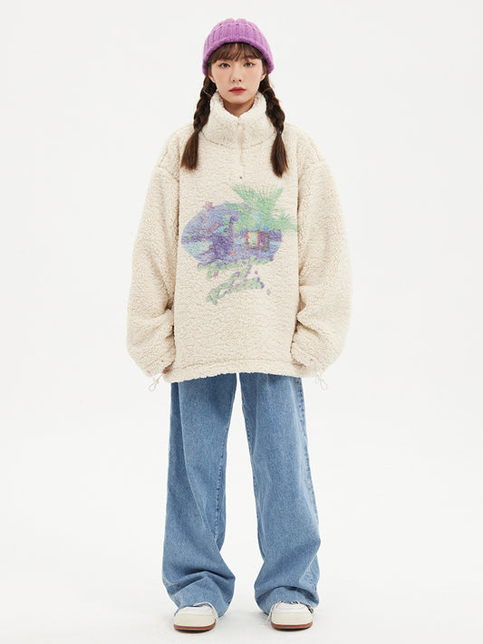 Dinosaur TV Sherpa Loose Zip Jacket