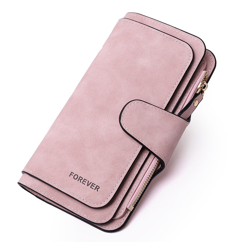New Buckle Women's Long Wallet Three Fold Fashion Women's Bag Multi-card Women's Purse Frosted Two-tone Fabric