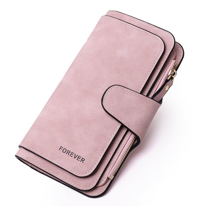 New Buckle Women's Long Wallet Three Fold Fashion Women's Bag Multi-card Women's Purse Frosted Two-tone Fabric