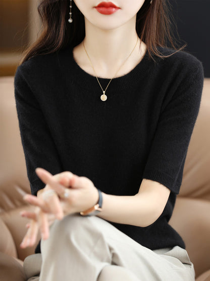 Knitted Short Sleeve Loose T-shirt Inner Wear Sweater Non-cashmere Bottoming Shirt