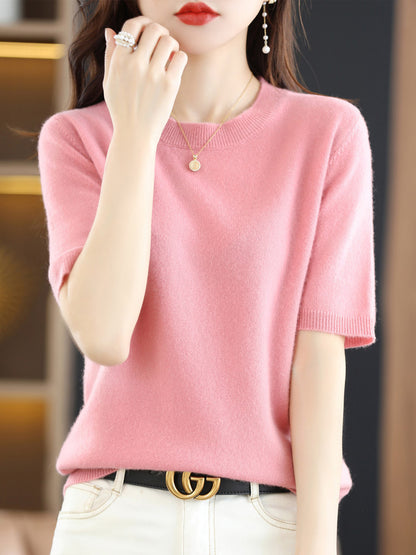 Knitted Short Sleeve Loose T-shirt Inner Wear Sweater Non-cashmere Bottoming Shirt