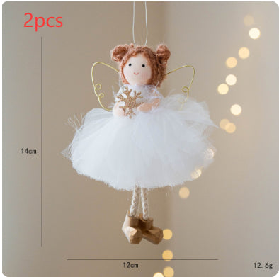 Christmas White Tulle Skirt Golden Wings Angel Girl Pendant