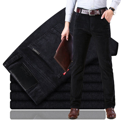 Men's Pockets Corduroy Trousers Winter Slim-fit Straight-leg Casual Pants Clothing