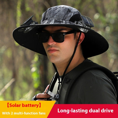 Outdoor Wide Brim Sun Hat With Solar Fan Wide Brim Solar Fan Outdoor Fishing Hat Solar USB Charging Solar Powered Hat Adjustable