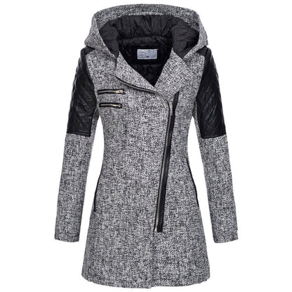 Women Warm Slim Full Zipper Coat Thick Woolen Coat Female Fall Winter Windbreaker Hooded Diagonal Zipper Women's Clothing
