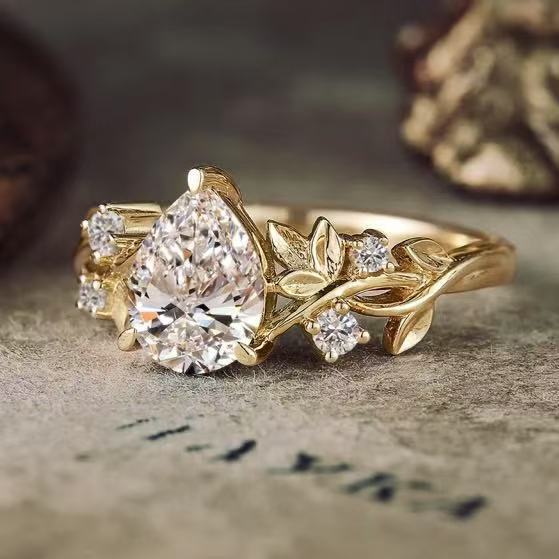 Twigs Ring Women's Stylish Water Drop Zircon